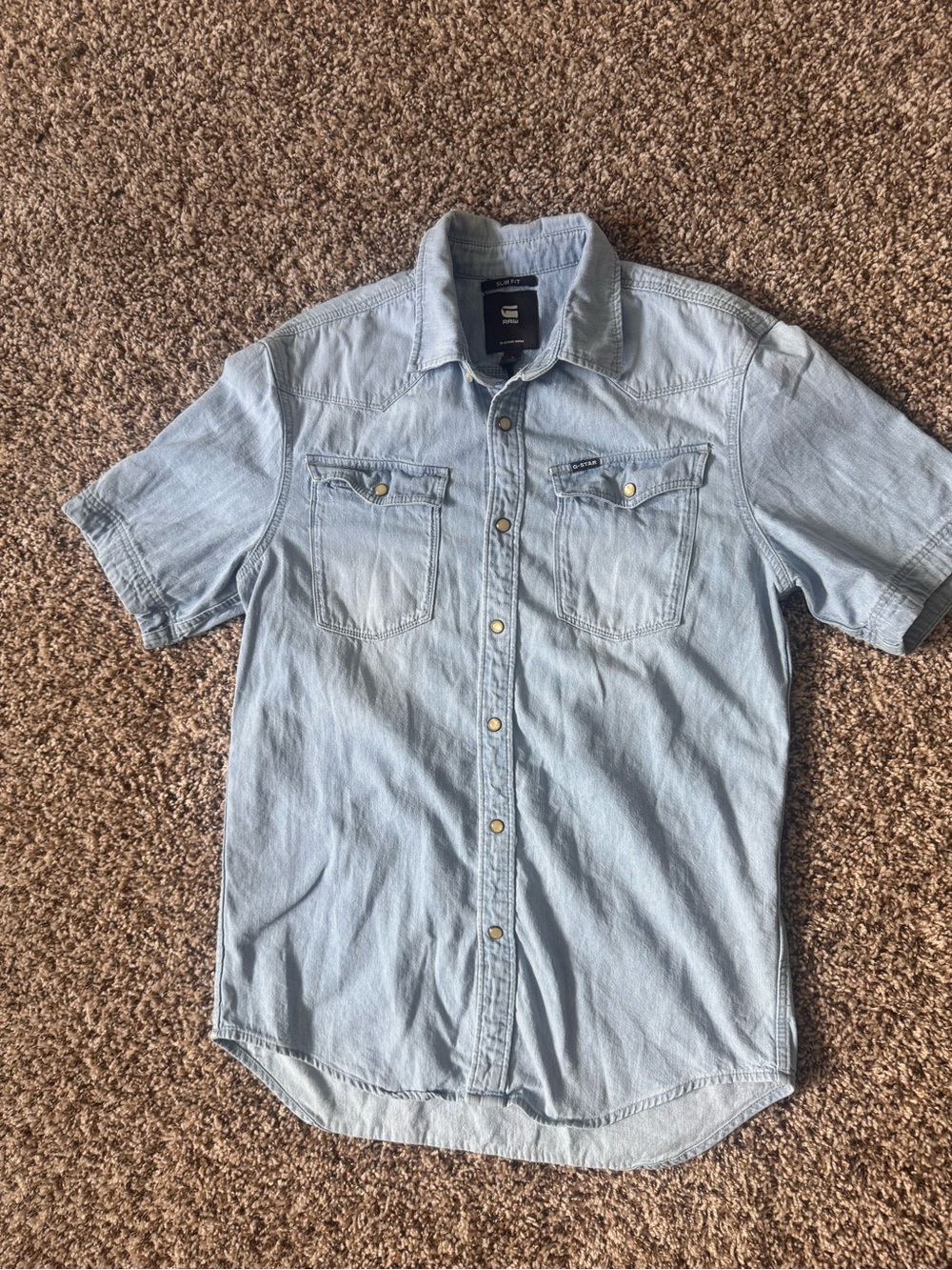 G-Star Light Blue Short Sleeve Denim Button-Up Shirt